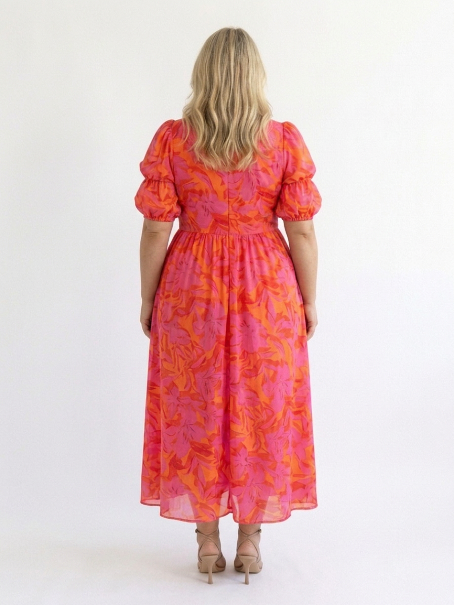 Willow | Vestido Midi Floral con Manga Abullonada