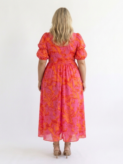 Willow | Vestido Midi Floral con Manga Abullonada