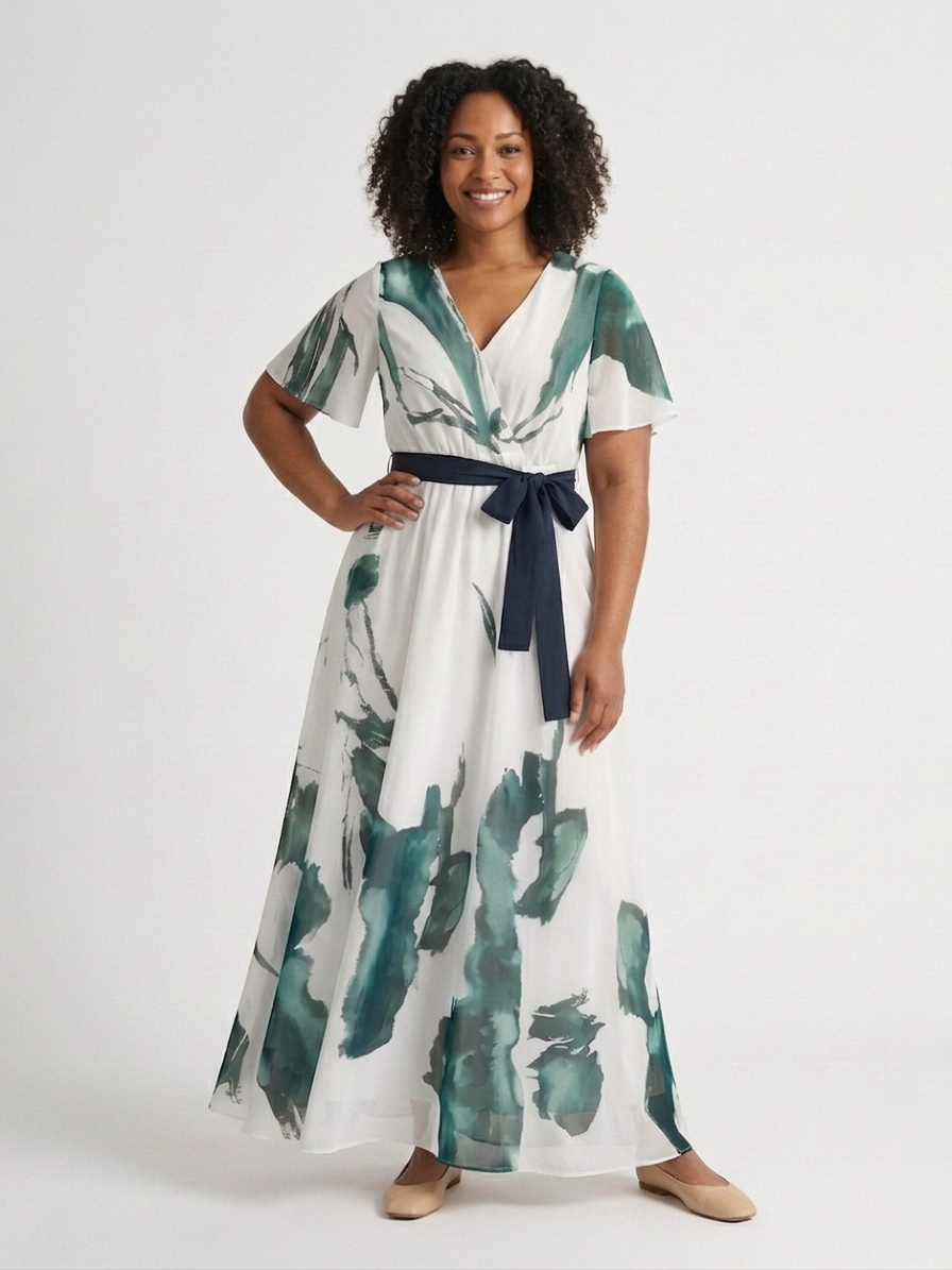 Madison | Vestido Maxi con Cinturón y Mangas Flutter