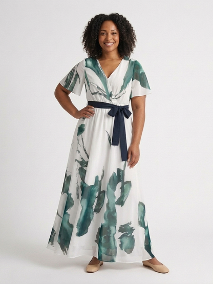 Madison | Vestido Maxi con Cinturón y Mangas Flutter