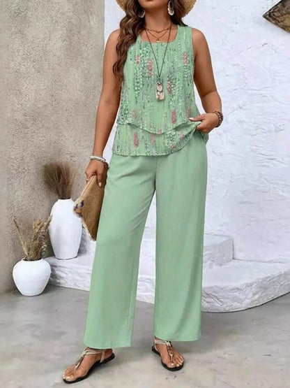 Ovelynra | Conjunto Top sin Mangas y Pantalón Ancho