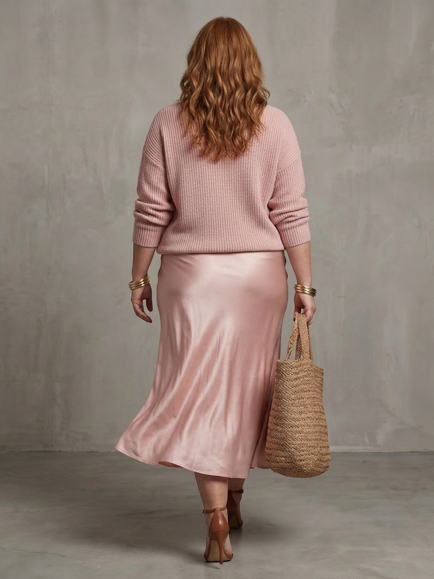 Luciana | Conjunto Falda Satinada al Bies con Capa de Punto