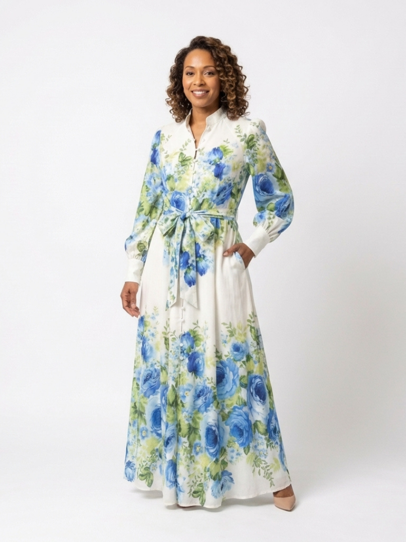 Harper | Vestido Maxi Floral con Botones y Manga Larga