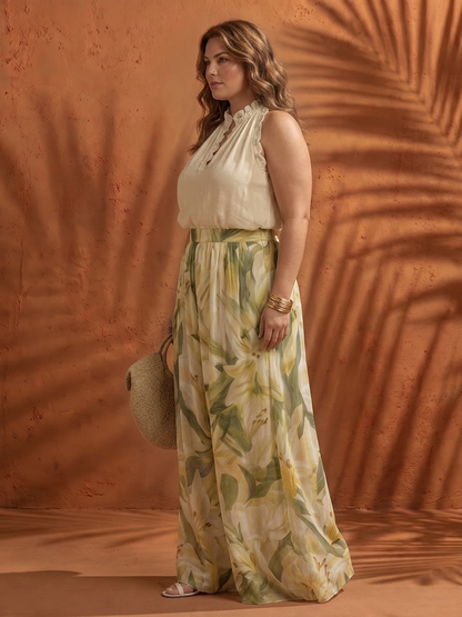 Solange | Conjunto Blusa Halter Floral y Pantalón Ancho