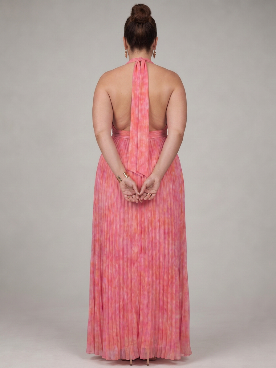 Vestido Largo Escote Halter Plisado Rosel