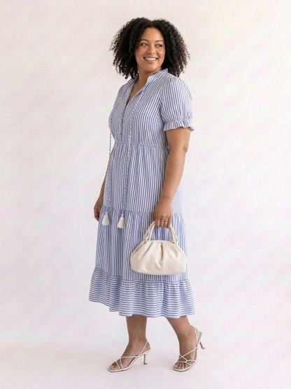 Dakota | Short Sleeve Striped Tiered Midi Dress