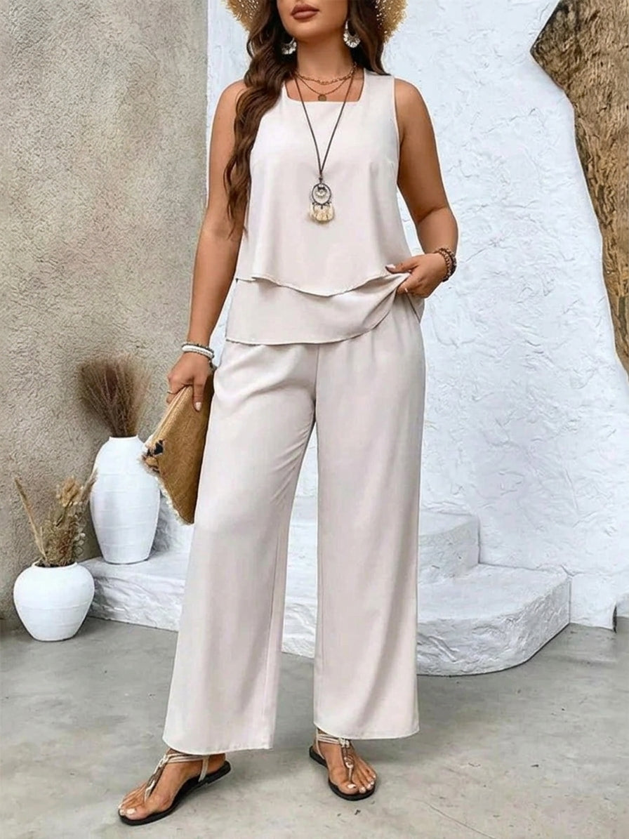 Ovelynra | Conjunto Top sin Mangas y Pantalón Ancho