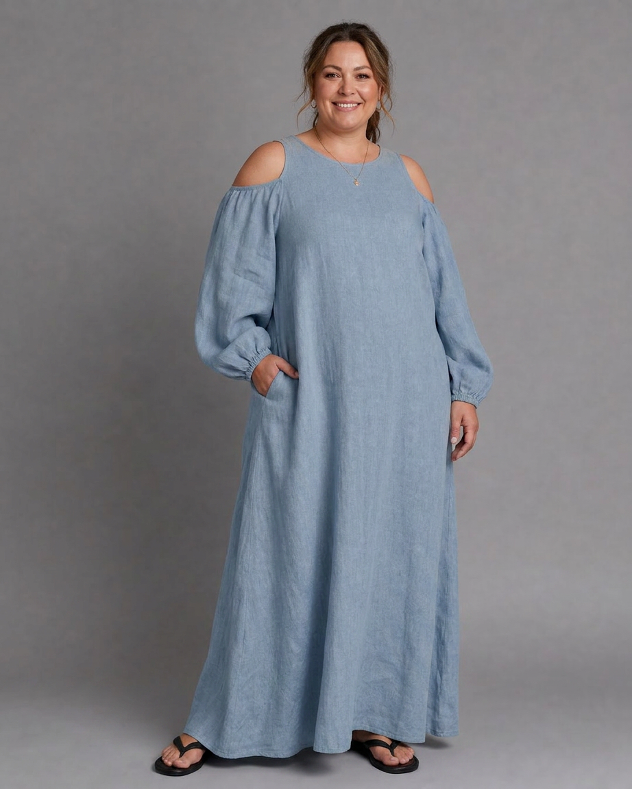 Vestido Largo Manga Abullonada Sylphine
