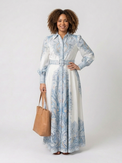 Sierra | High Neck Printed Long Sleeve Maxi Dress