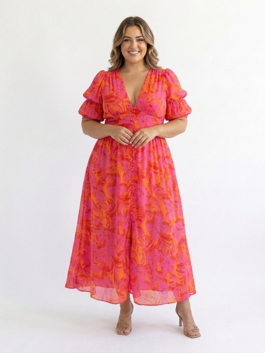 Willow | Vestido Midi Floral con Manga Abullonada