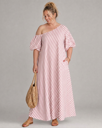 Vestido Midi de Rayas Manga Abullonada Zamrina