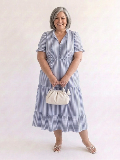 Dakota | Short Sleeve Striped Tiered Midi Dress