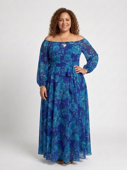 Aspen | Vestido Maxi Floral con Hombros al Aire