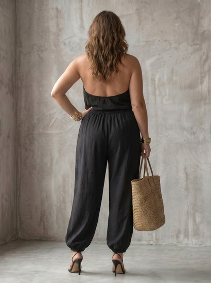 Yvaine | Conjunto Top Fluido Cuello Drapeado y Pantalón Ancho
