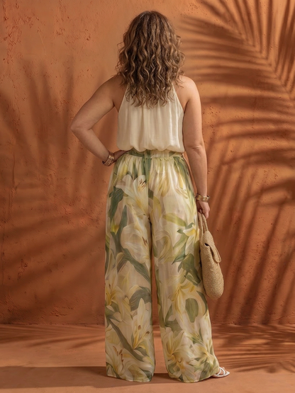Solange | Conjunto Blusa Halter Floral y Pantalón Ancho