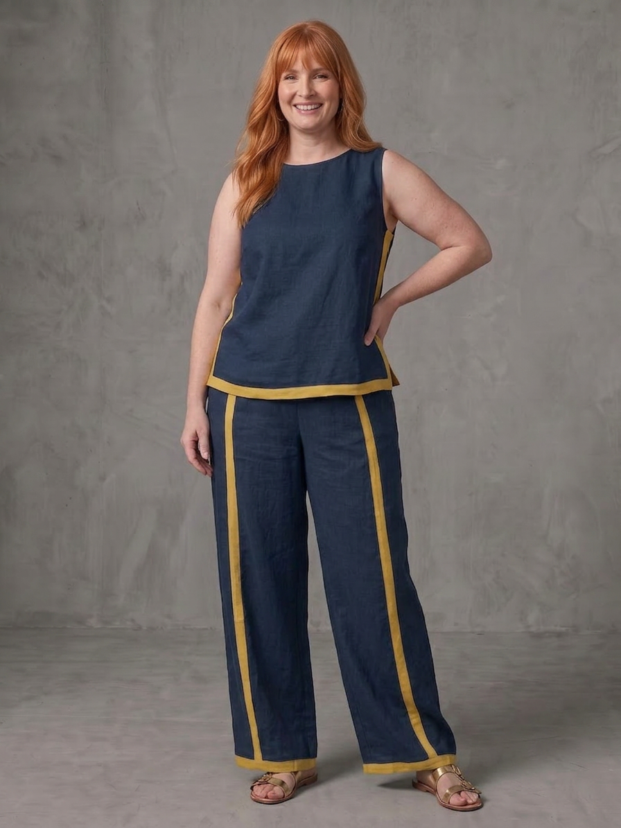 Inara | Conjunto Top Sin Mangas y Pantalón Ancho en Contraste