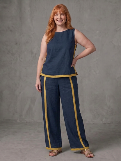 Inara | Conjunto Top Sin Mangas y Pantalón Ancho en Contraste