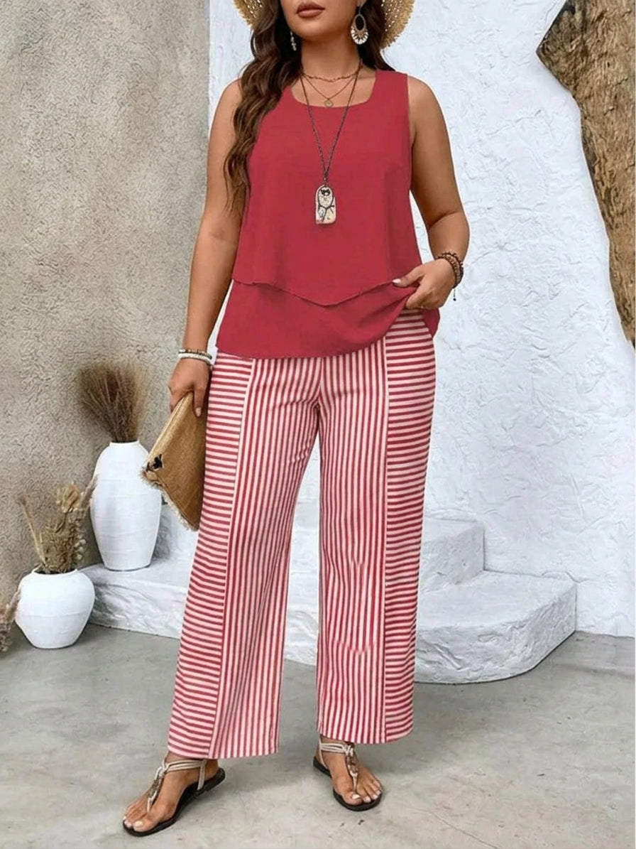 Ovelynra | Conjunto Top sin Mangas y Pantalón Ancho