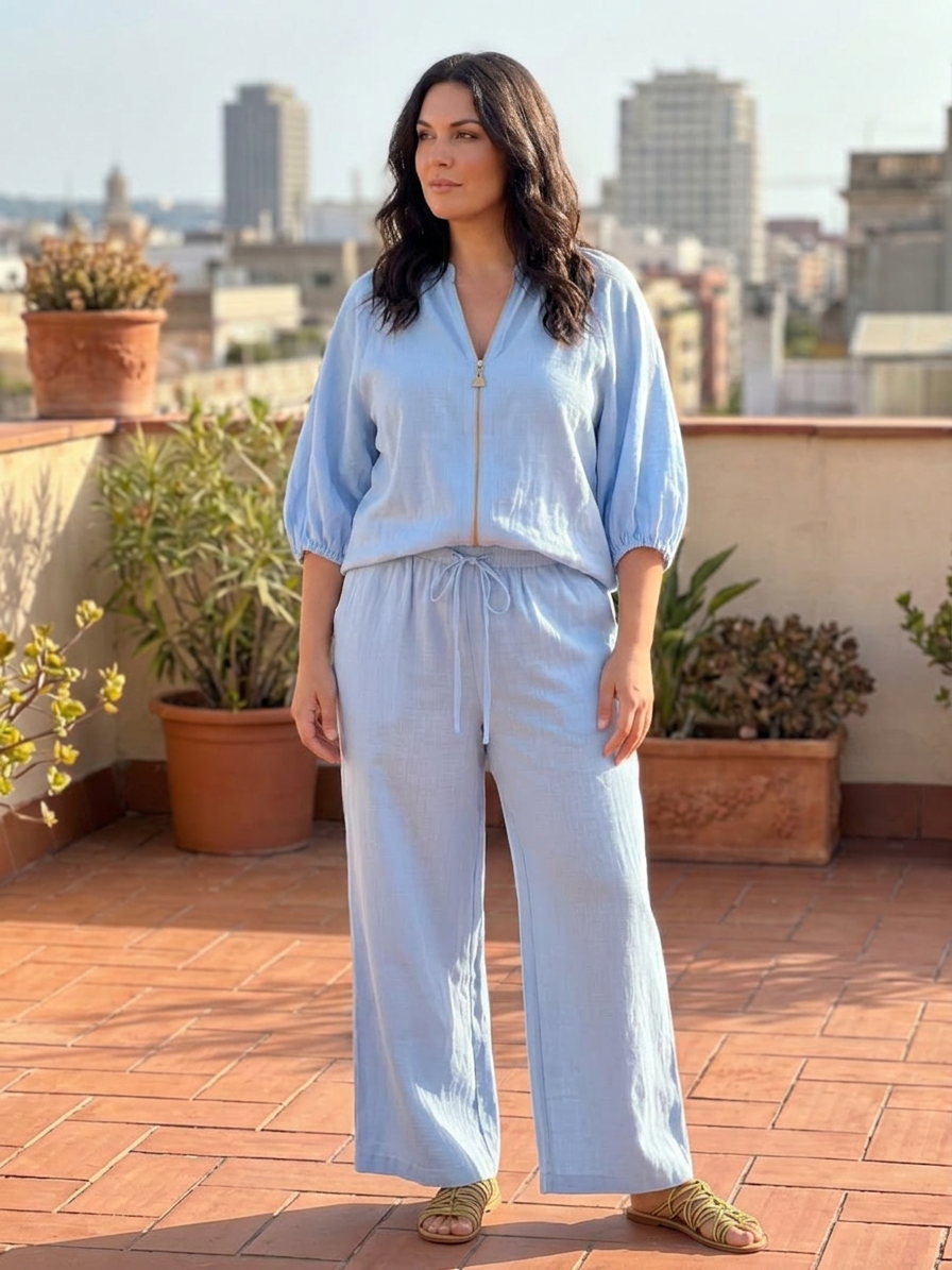 Natalia | Conjunto Top Globo con Cremallera y Pantalón Ancho