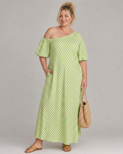 Vestido Midi de Rayas Manga Abullonada Zamrina