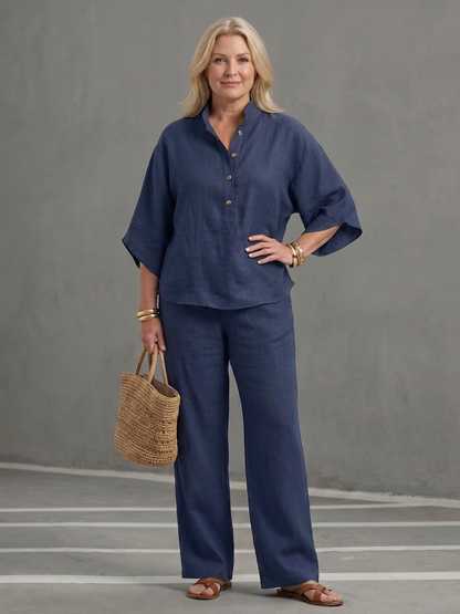 Amity | Conjunto Túnica Abotonada con Pantalón Ancho