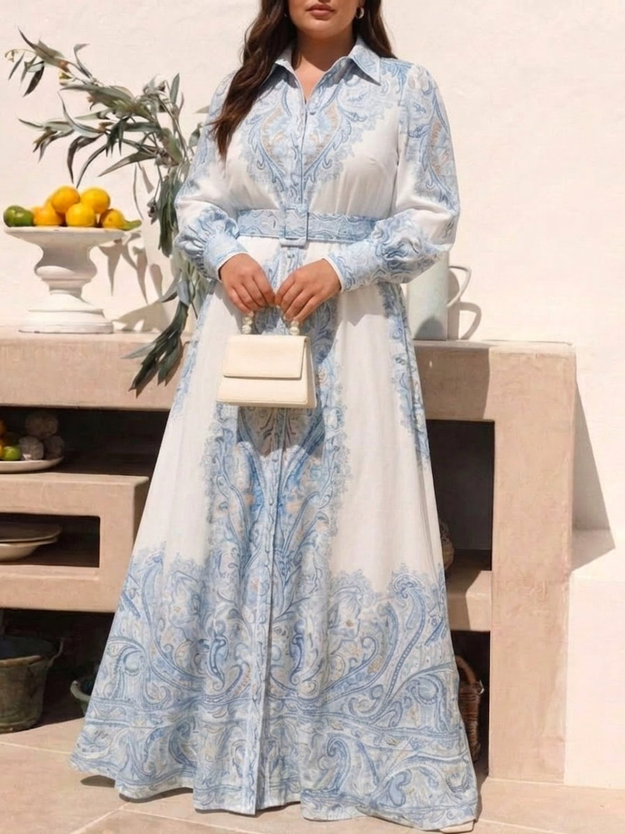 Sierra | High Neck Printed Long Sleeve Maxi Dress