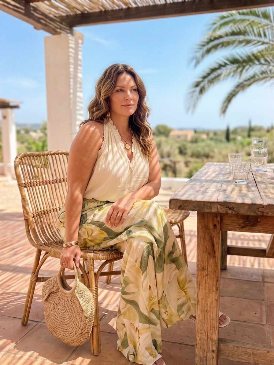 Solange | Conjunto Blusa Halter Floral y Pantalón Ancho