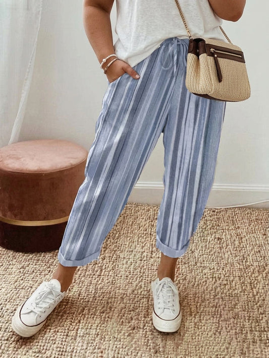 Skye | Pantalones con Rayas Azul Cielo