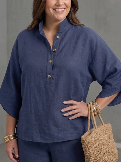 Amity | Conjunto Túnica Abotonada con Pantalón Ancho