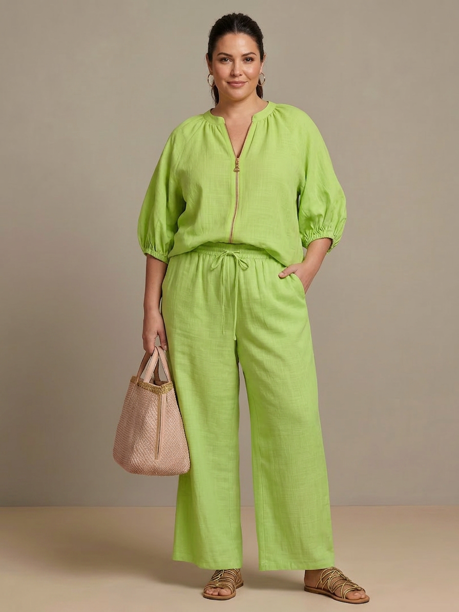 Natalia | Conjunto Top Globo con Cremallera y Pantalón Ancho