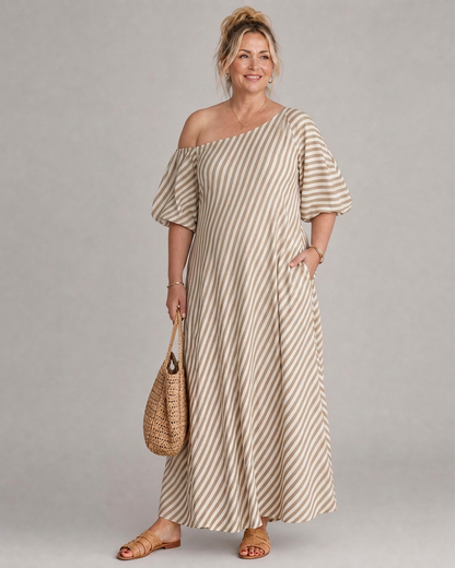 Vestido Midi de Rayas Manga Abullonada Zamrina