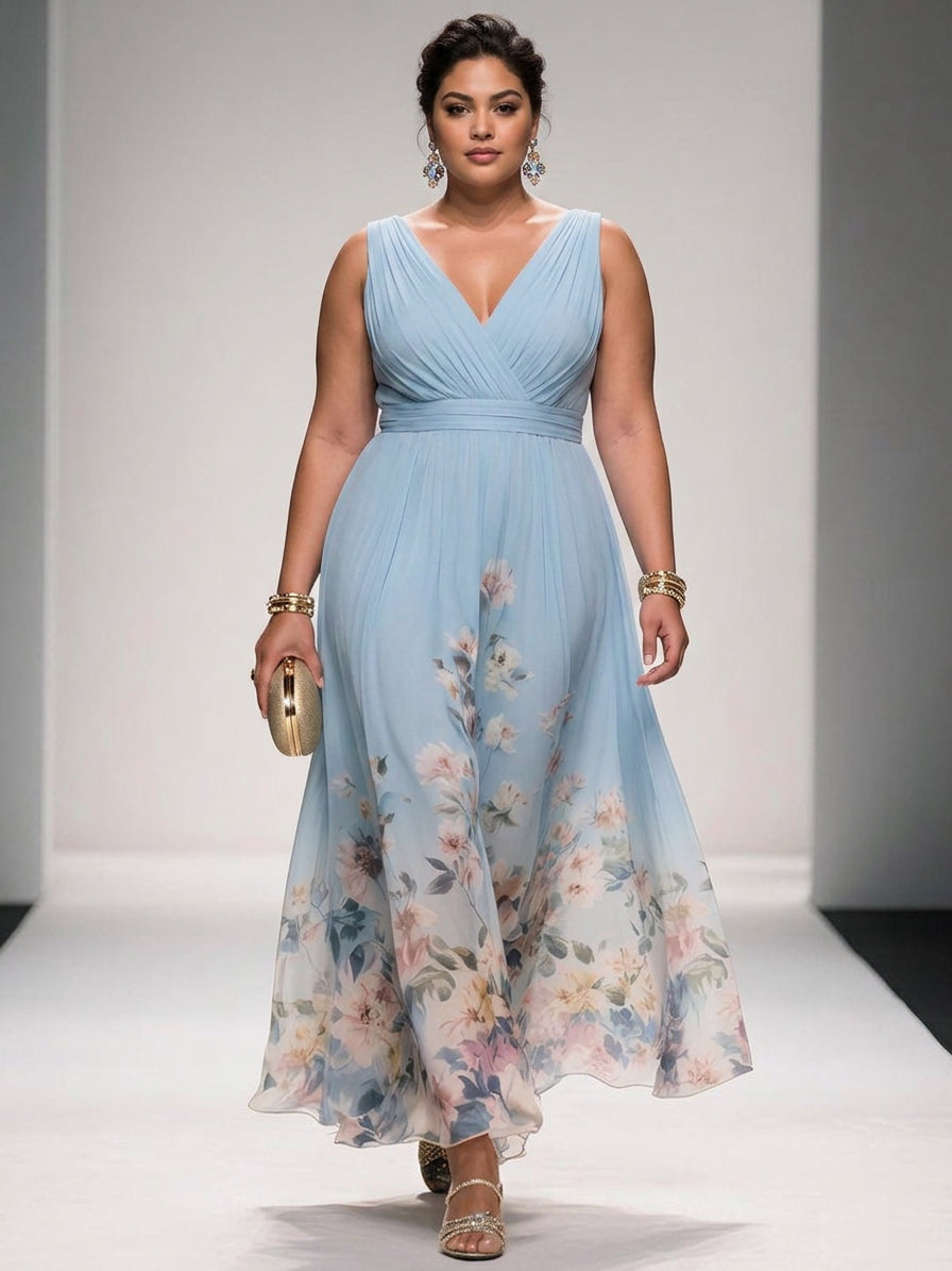 Vestido Largo Floral de Gasa Rose