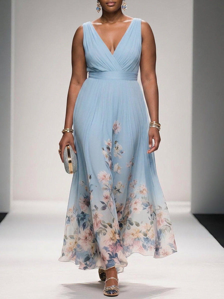 Vestido Largo Floral de Gasa Rose