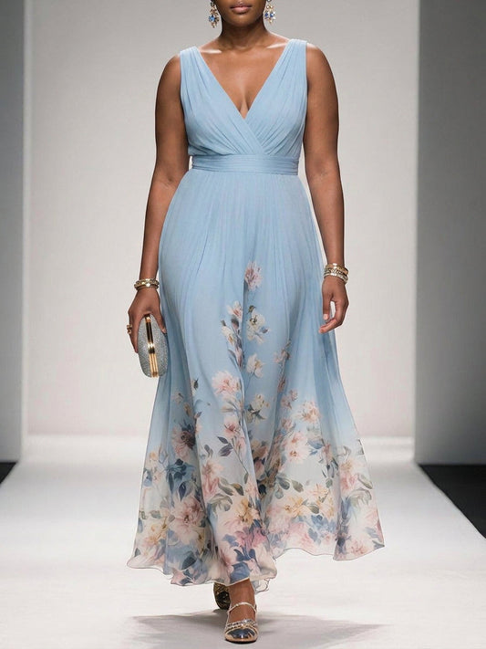 Vestido Largo Floral de Gasa Rose