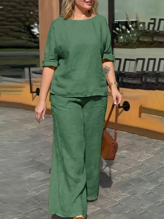 Conjunto de Pantalón Cuello Redondo Olivia