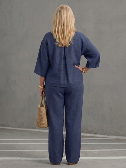 Amity | Conjunto Túnica Abotonada con Pantalón Ancho