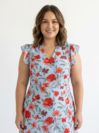Lila | Vestido Midi Floral por Capas con Escote en V