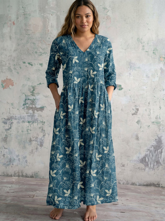 Vestido Largo Enredadera Azul Marivelle