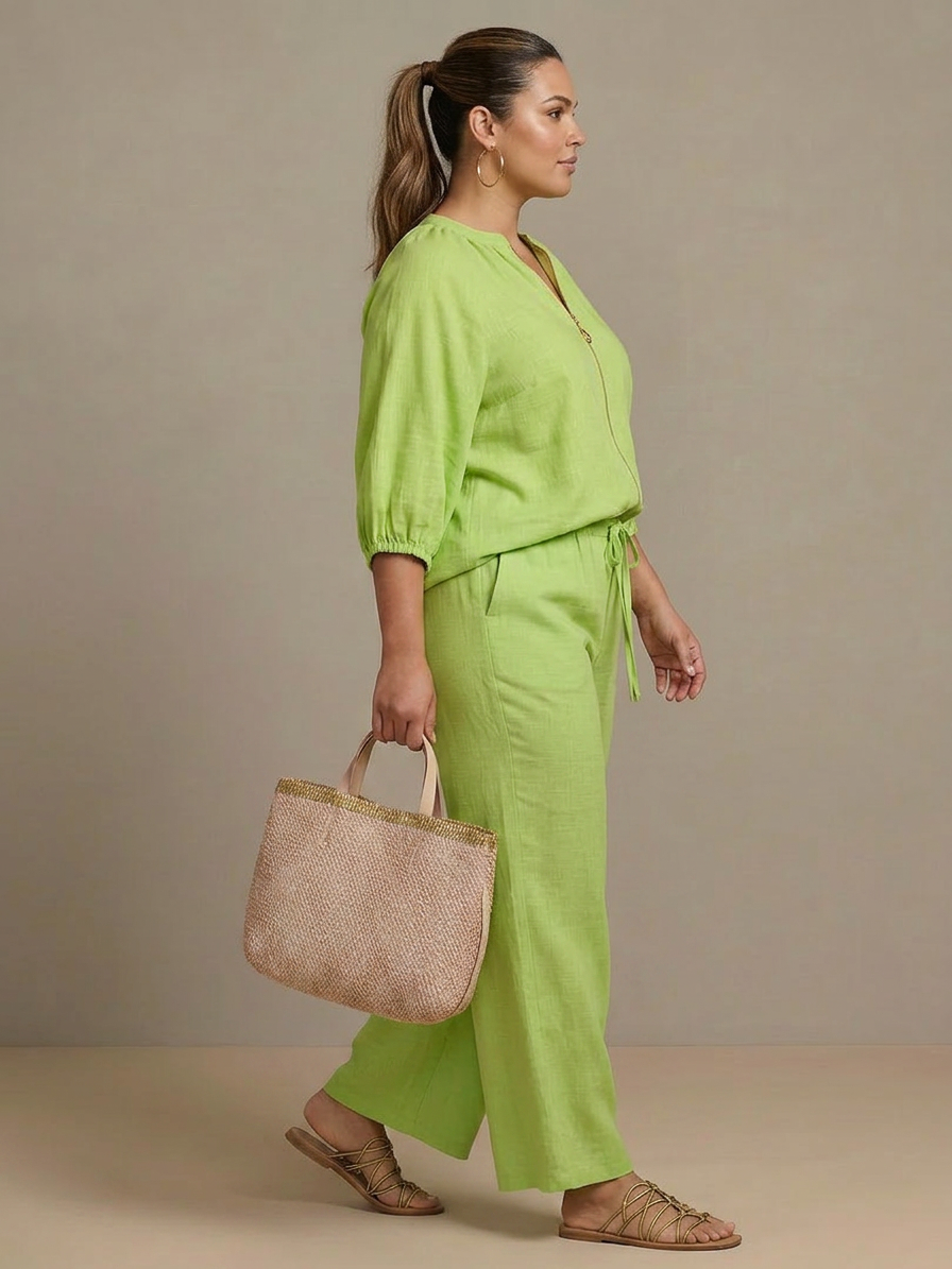 Natalia | Conjunto Top Globo con Cremallera y Pantalón Ancho