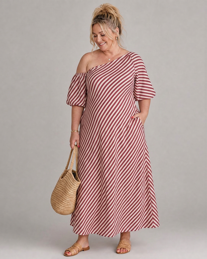 Vestido Midi de Rayas Manga Abullonada Zamrina