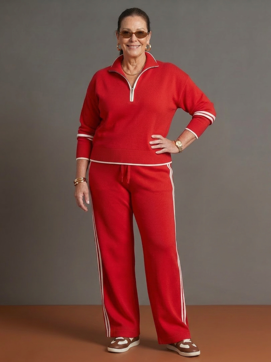 Rain | Conjunto Manga Larga con Cuello Zip y Pantalón a Rayas