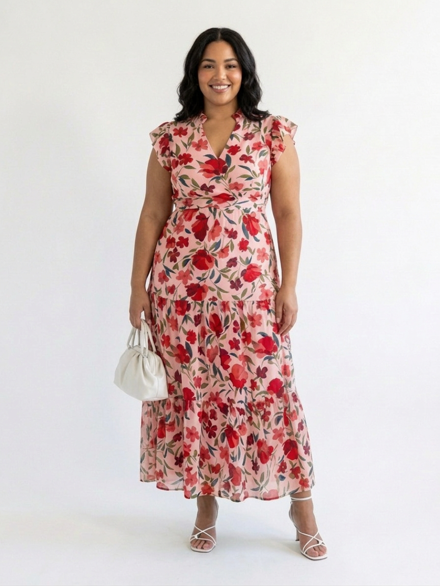 Lila | Vestido Midi Floral por Capas con Escote en V