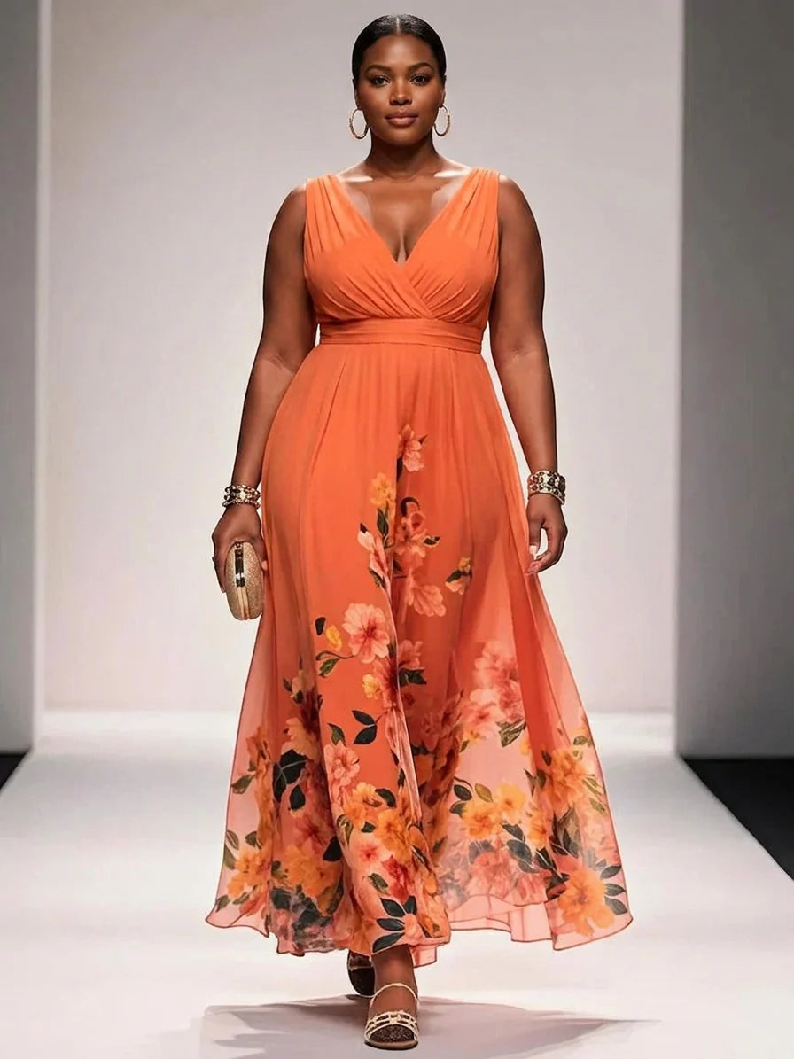 Vestido Largo Floral de Gasa Rose