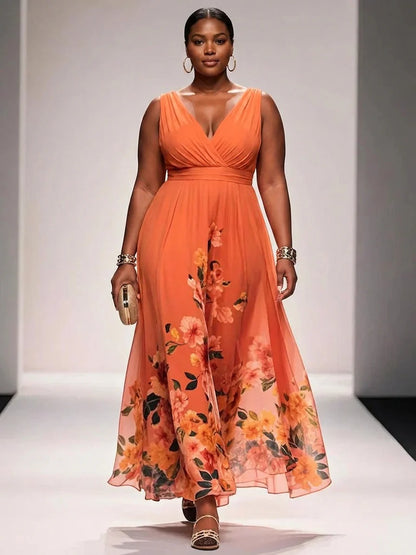Vestido Largo Floral de Gasa Rose