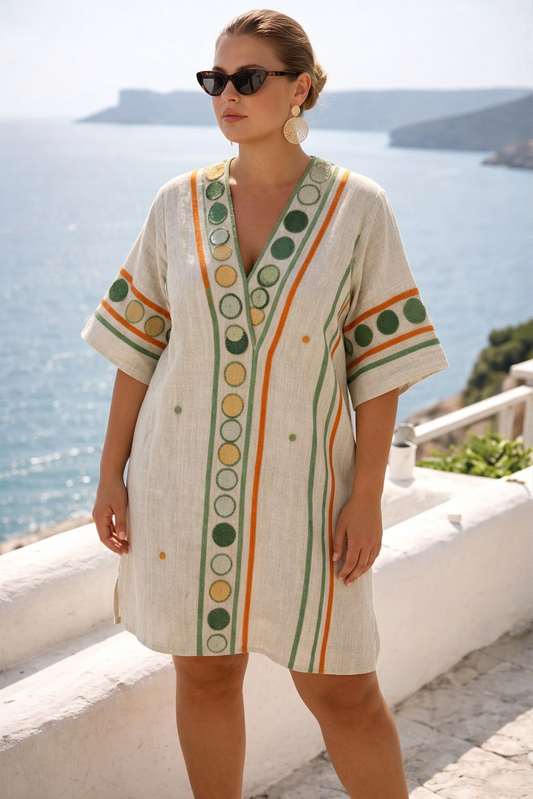 Verdia | Vestido Mini Bordado de Rayas