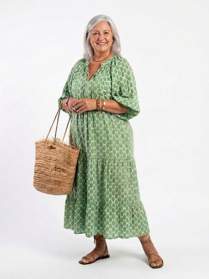 Apolline | Vestido Midi Estampado con Escote en V y Manga 3/4