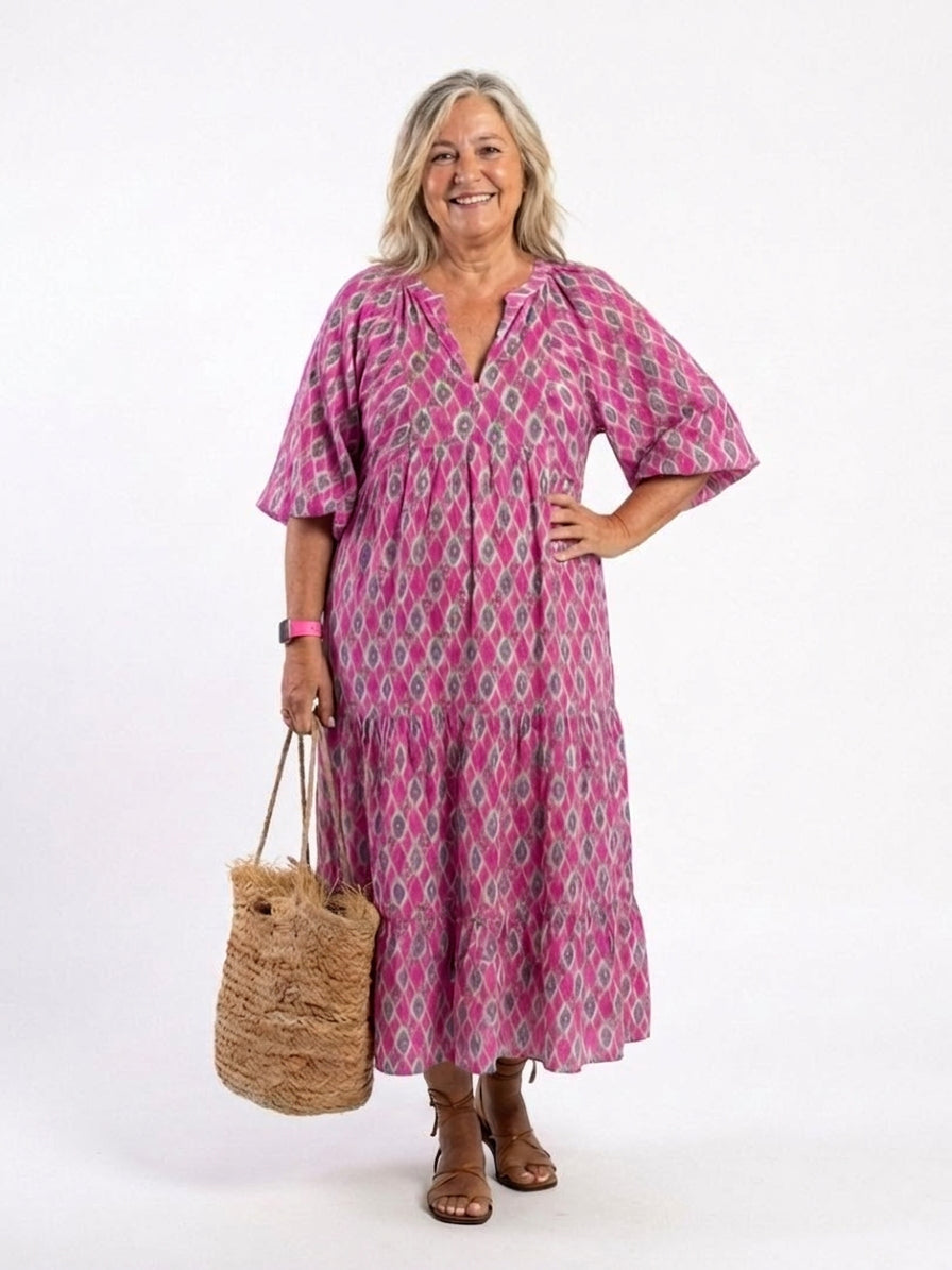 Apolline | Vestido Midi Estampado con Escote en V y Manga 3/4