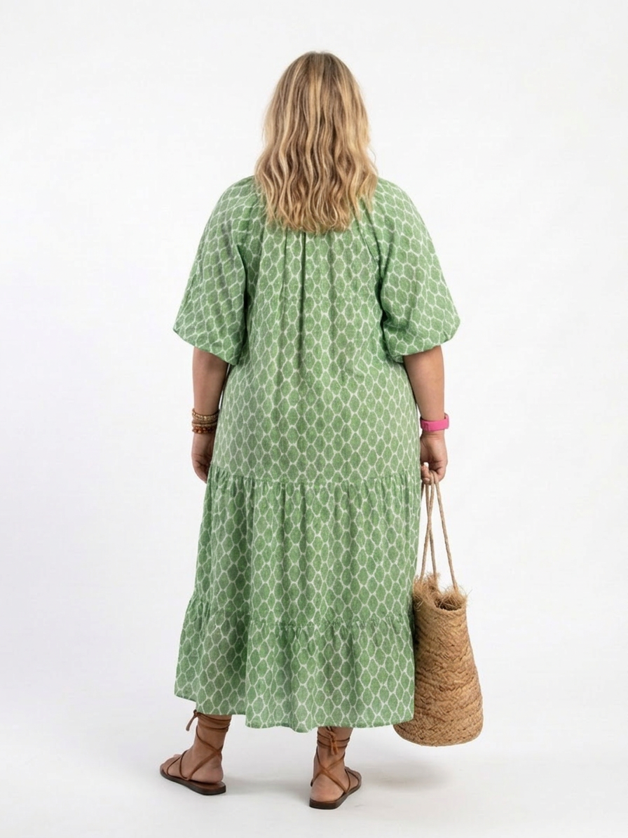 Apolline | Vestido Midi Estampado con Escote en V y Manga 3/4