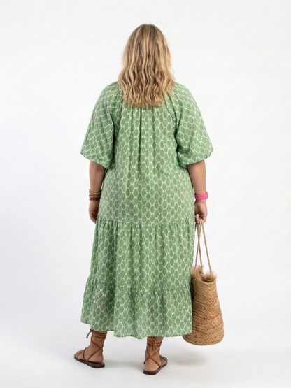Apolline | Vestido Midi Estampado con Escote en V y Manga 3/4