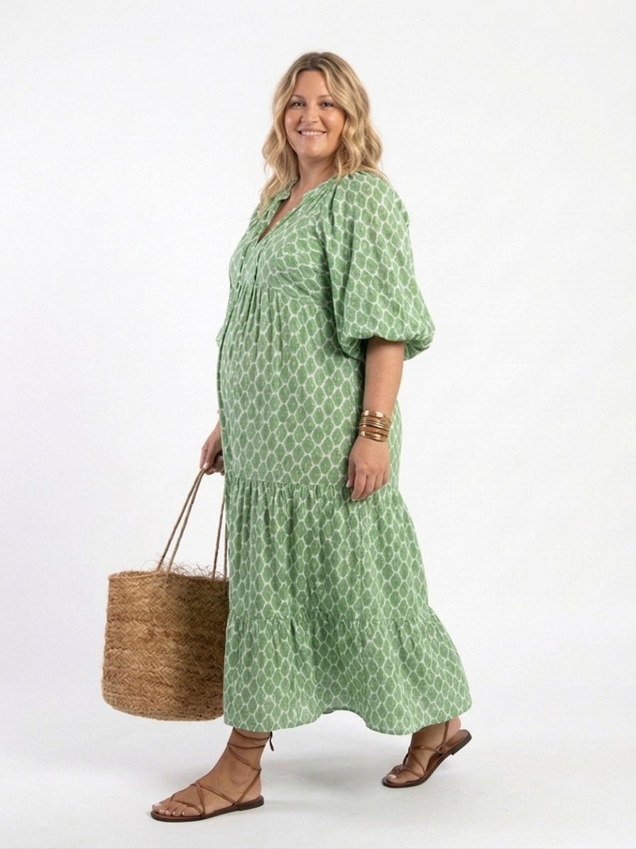Apolline | Vestido Midi Estampado con Escote en V y Manga 3/4